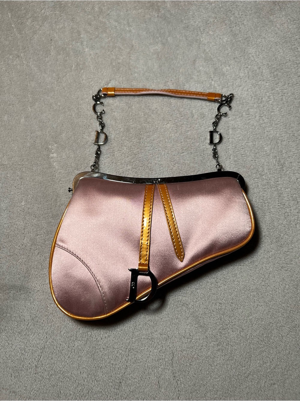 Christian Dior Mini Saddle Bag Galliano Era 2002 Pink Satin CD Chain Authentic